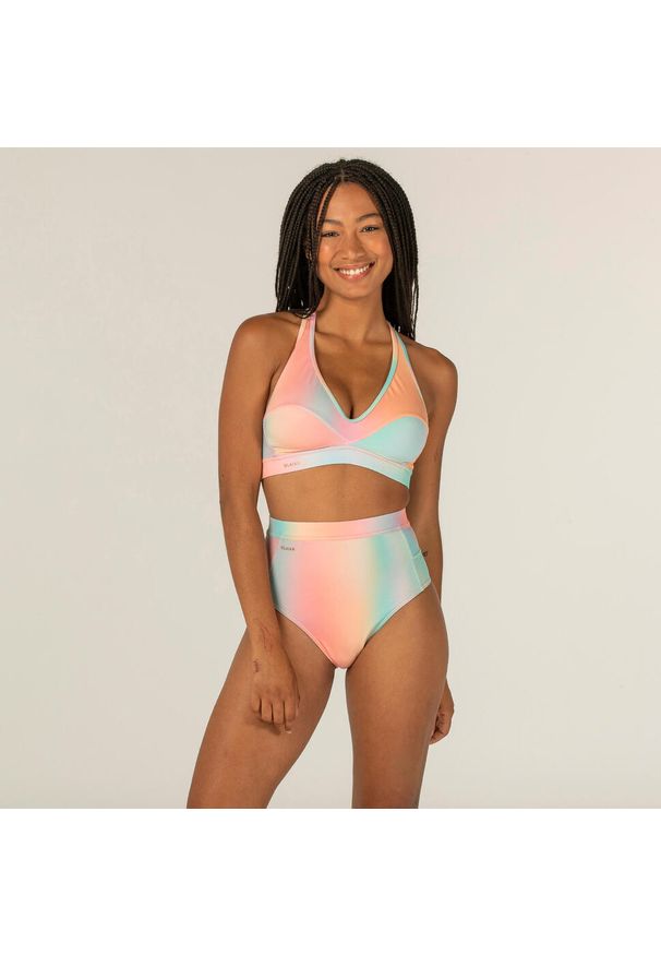 OLAIAN - Góra kostiumu kąpielowego surfingowego damska Olaian Ana Blur. Kolor: różowy. Materiał: poliester, materiał, elastan