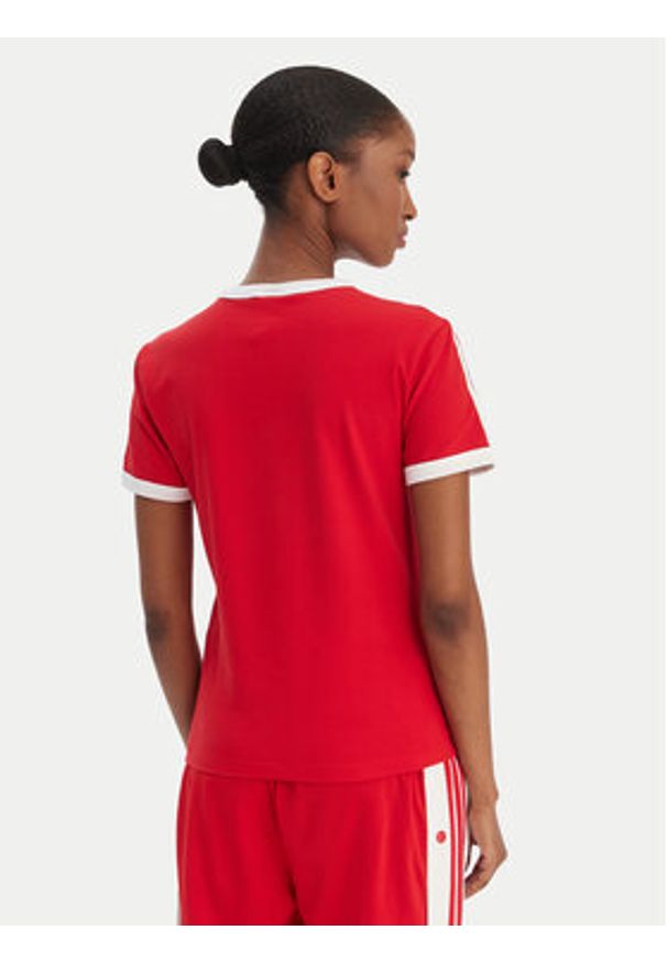 Adidas - adidas T-Shirt 3-Stripes KD3676 Czerwony Slim Fit. Kolor: czerwony. Materiał: bawełna