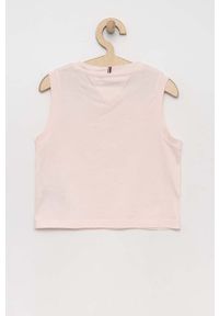 TOMMY HILFIGER - Tommy Hilfiger top bawełniany dziecięcy kolor różowy. Okazja: na co dzień. Kolor: różowy. Materiał: bawełna. Długość rękawa: na ramiączkach. Wzór: nadruk. Styl: casual #2