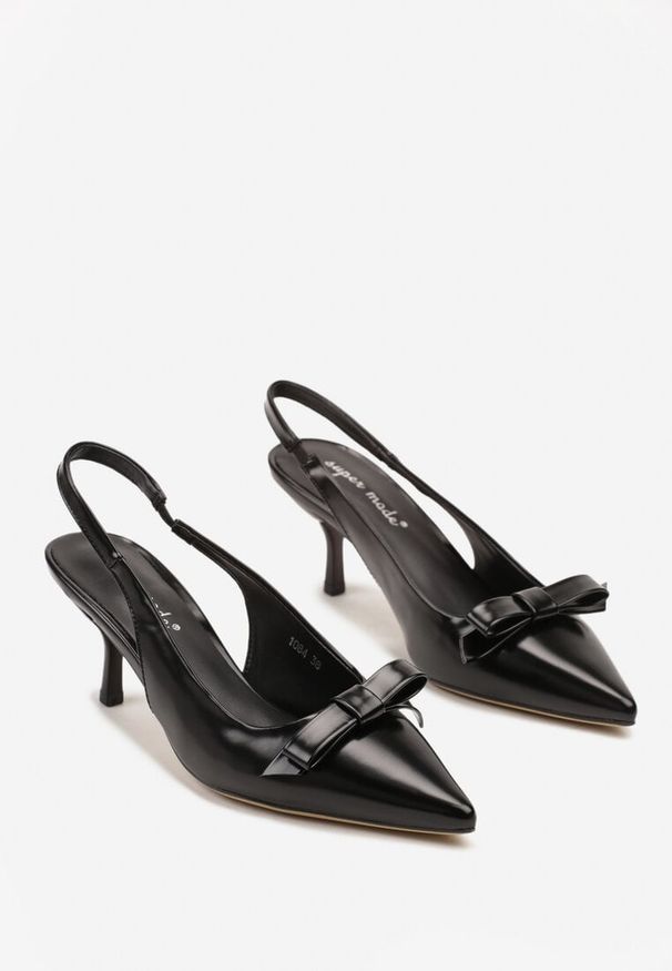 Renee - Czarne Sandały Sling-Back na Szpilce Kaczuszce z Ozdobną Kokardką Avienne. Okazja: na co dzień. Kolor: czarny. Sezon: lato, wiosna. Obcas: na szpilce. Styl: elegancki, casual. Wysokość obcasa: średni