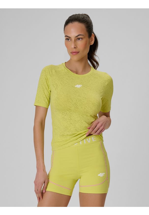 4f - 4F Koszulka treningowa slim szybkoschnąca damska - zielona L. Kolor: zielony. Materiał: materiał, włókno. Sport: fitness