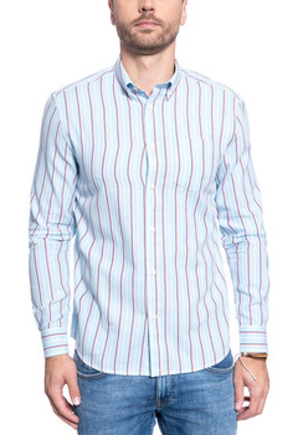 Wrangler - KOSZULA MĘSKA WRANGLER LS 1PKT BUTTON DOWN CERULEAN BLUE W5A34SXVT 112130013. Typ kołnierza: button down