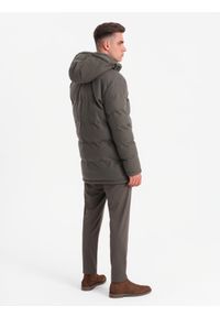 Ombre Clothing - Długa ciepła męska kurtka typu parka z wełną – ciemnooliwkowy melanż V4 OM-JALJ-0217 - XXL. Kolor: oliwkowy. Materiał: wełna. Długość: długie. Wzór: melanż