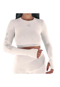 R-EVENGE - Damska koszulka techniczna z długim rękawem do wszystkich ćwiczeń na siłowni. Kolor: biały. Materiał: elastan. Długość rękawa: długi rękaw. Długość: długie. Sport: fitness #2