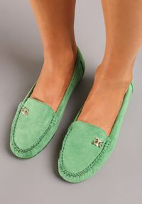 Born2be - Jasnozielone Mokasyny Niwita. Nosek buta: okrągły. Kolor: zielony. Materiał: jeans, len. Wzór: jednolity. Styl: klasyczny #1