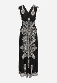 Born2be - Czarna Sukienka w Stylu Boho z Gumką w Pasie i Troczkami na Ramionach Aretava. Okazja: na co dzień. Typ kołnierza: dekolt w serek, dekolt w łódkę. Kolor: czarny. Typ sukienki: proste. Styl: boho #4