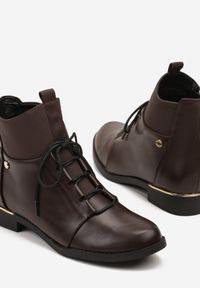 Born2be - Brązowe Sznurowane Botki Vices z Elastycznymi Wstawkami Ganddie. Okazja: na randkę, na co dzień. Kolor: brązowy. Materiał: jeans. Obcas: na obcasie. Styl: klasyczny, casual. Wysokość obcasa: niski #3