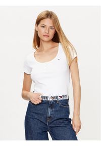 Tommy Jeans T-Shirt DW0DW16107 Biały Regular Fit. Kolor: biały. Materiał: bawełna