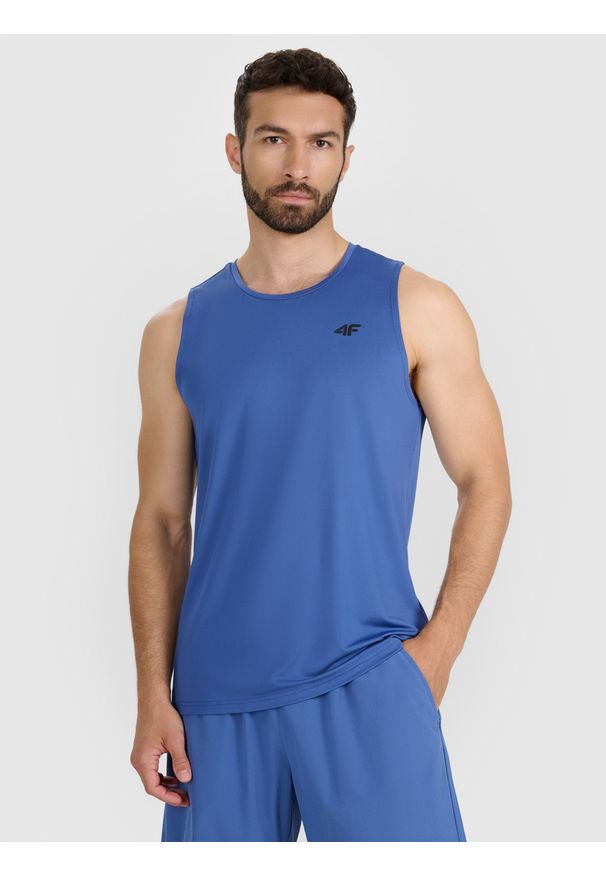 4f - 4F Tank top treningowy szybkoschnący męski - niebieski M. Kolor: turkusowy. Materiał: materiał, włókno, elastan, syntetyk. Wzór: ze splotem. Sport: fitness