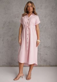 Renee - Różowa Koszulowa Sukienka z Wiskozą i Bawełną Ściągana w Talii Corralure. Kolor: różowy. Materiał: wiskoza, bawełna. Sezon: wiosna, lato. Typ sukienki: koszulowe. Styl: klasyczny, elegancki #4
