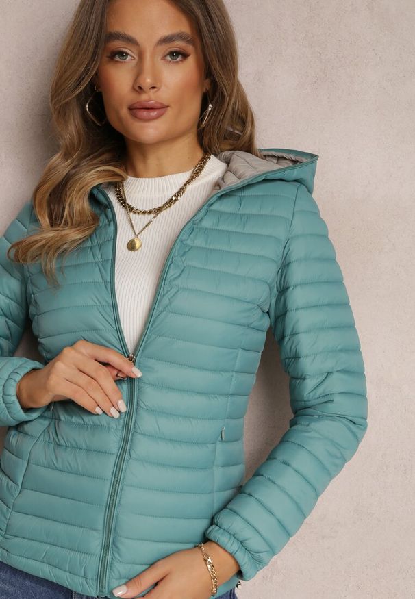 Renee - Miętowa Kurtka Pikowana Paranaina. Kolor: miętowy. Wzór: aplikacja, jednolity. Styl: elegancki