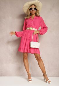 Renee - Fuksjowa Sukienka Merrinni. Kolor: różowy. Materiał: tkanina. Wzór: haft. Styl: klasyczny, boho #4