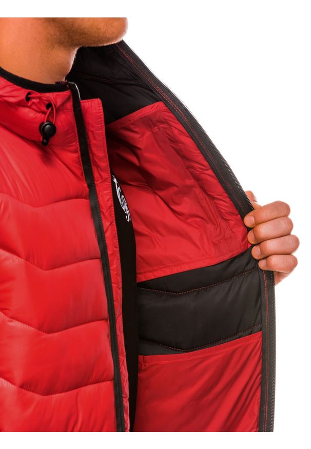 Ombre Clothing - Kurtka męska przejściowa C371 - czerwona - XXL. Kolor: czerwony. Materiał: nylon, poliester