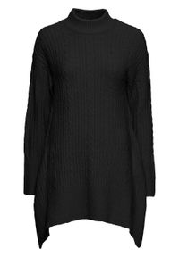 Długi sweter z dłuższymi bokami bonprix czarny. Kolor: czarny. Materiał: materiał, poliester, elastan, akryl. Długość: długie #1