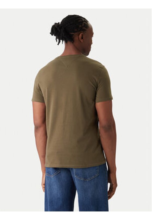 Tommy Jeans T-Shirt DM0DM04411 Zielony Slim Fit. Kolor: zielony. Materiał: bawełna