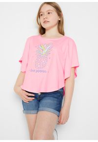 Shirt plażowy dziewczęcy z bawełny organicznej bonprix jasnoróżowy pudrowy. Okazja: na plażę. Kolor: różowy. Materiał: bawełna. Wzór: nadruk #4
