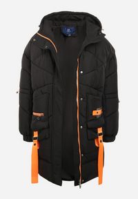 Born2be - Czarna Kurtka Pikowana Kilha. Okazja: na co dzień. Kolor: czarny. Materiał: wełna, guma. Długość: długie. Wzór: aplikacja. Sezon: zima. Styl: casual #2