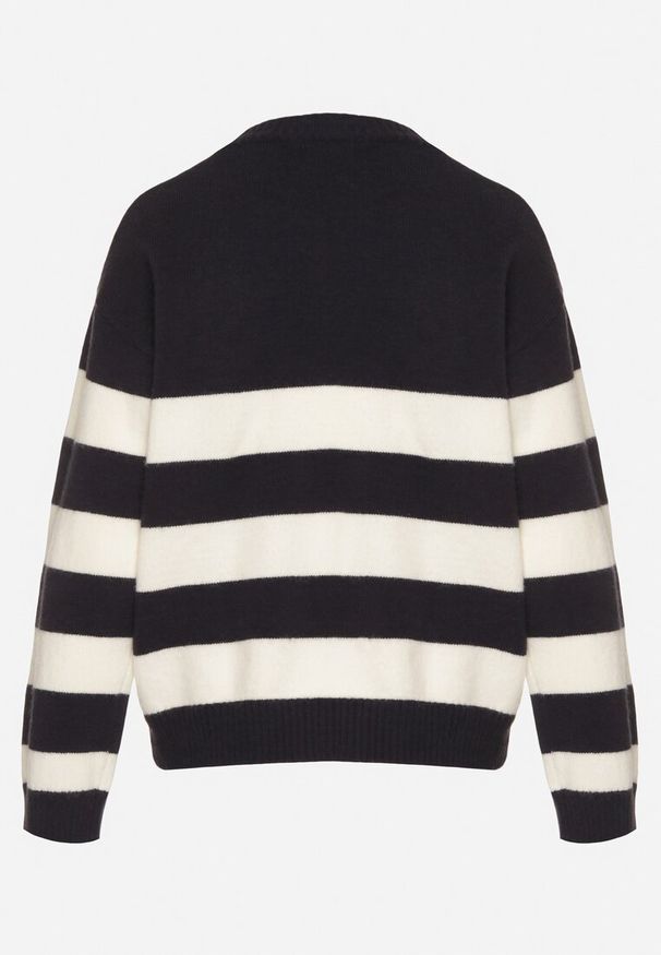 Born2be - Granatowy Sweter z Dodatkiem Kaszmiru o Prostym Kroju w Paski Venlire. Okazja: na co dzień. Kolor: niebieski. Materiał: kaszmir. Wzór: paski. Styl: casual, klasyczny