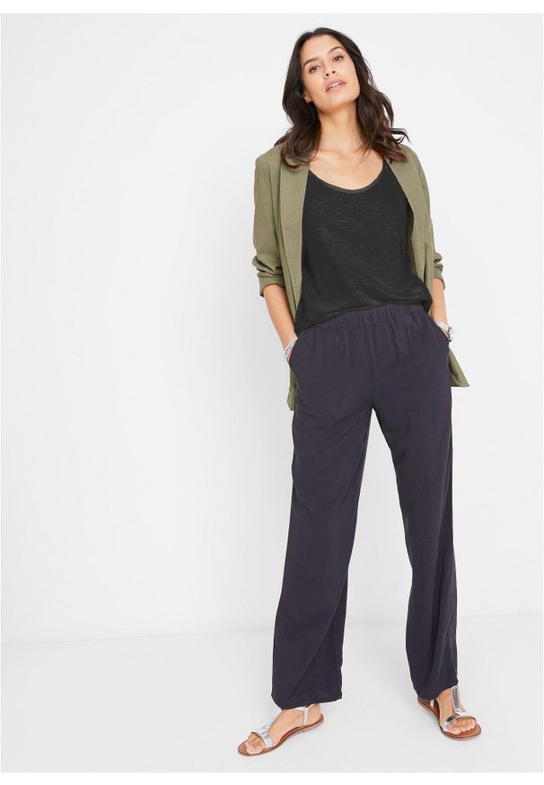 bonprix - Top bawełniany z ozdobnymi przewiązaniami. Kolor: czarny. Materiał: bawełna. Długość rękawa: na ramiączkach