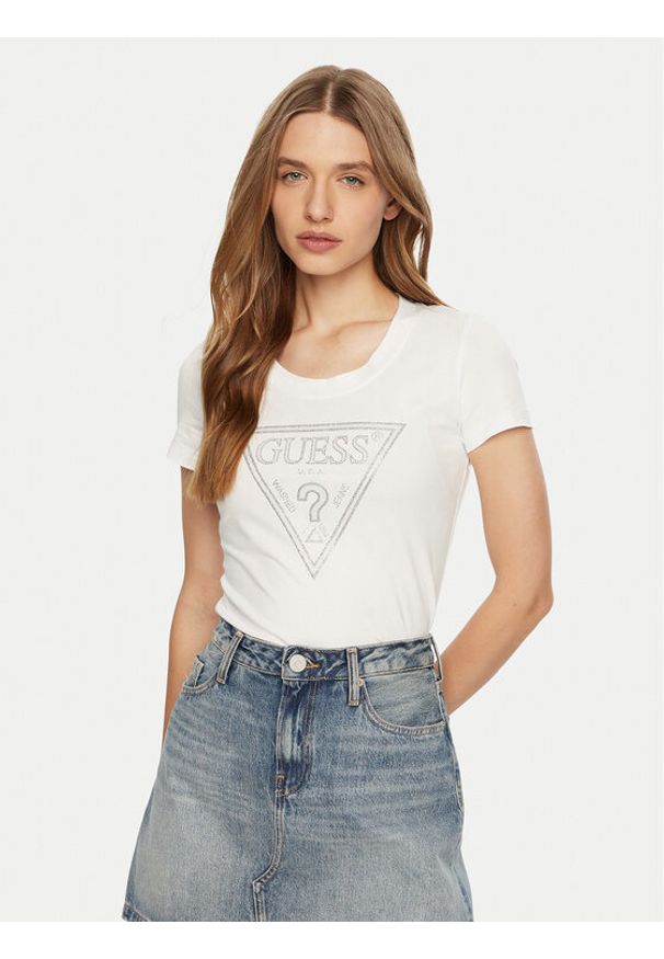 Guess T-Shirt W5RI11 J1314 Biały Regular Fit. Kolor: biały. Materiał: bawełna