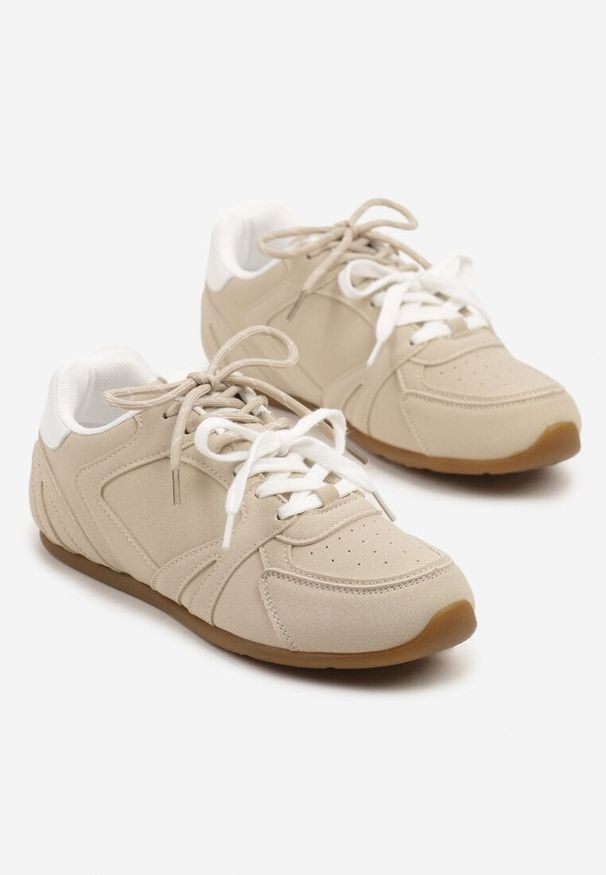 Born2be - Beżowe Sneakersy z Podwójnymi Sznurowadłami i Przeszyciami Teleritia. Kolor: beżowy. Materiał: materiał. Obcas: na płaskiej podeszwie