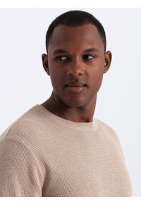 Ombre Clothing - Męski melanżowy sweter ze strukturalnej dzianiny – piaskowy V3 - Rozmiar: XXL. Okazja: na co dzień. Materiał: dzianina. Wzór: melanż. Styl: casual #8