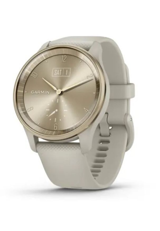GARMIN - Zegarek sportowy Garmin vivomove Trend (kremowozłota ramka / beżowoszara koperta / beżowoszary pasek). Rodzaj zegarka: analogowe. Kolor: szary. Styl: sportowy