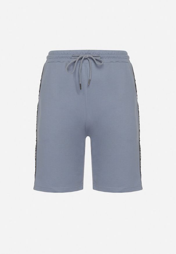 Born2be - Jasnoniebieskie Bawełniane Szorty Dresowe z Gumką w Pasie i Sznurkiem Jorpia. Okazja: na co dzień. Kolor: niebieski. Materiał: dresówka, bawełna. Długość: krótkie. Wzór: paski. Sezon: lato. Styl: casual