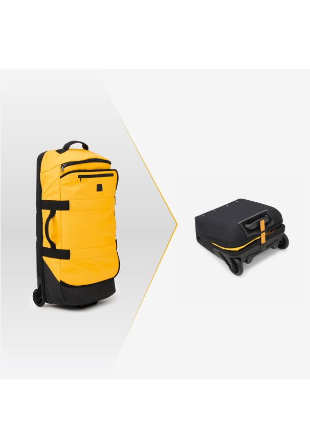 Decathlon - Torba podróżna składana Space Saver 85 l. Kolor: żółty, wielokolorowy, pomarańczowy, czarny. Styl: sportowy