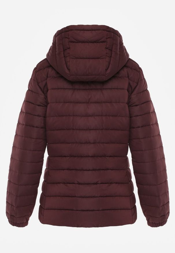 Renee - Bordowa Kurtka Ozdobiona Pikowaniem Wykończona Sznurkami i Kapturem Mivissa. Okazja: na co dzień, na spacer. Kolor: czerwony. Materiał: jeans. Wzór: aplikacja. Styl: casual, sportowy