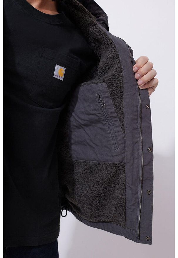 Kurtka turystyczna męska Carhartt Washed Duck Sherpa Utility ocieplana. Kolor: szary