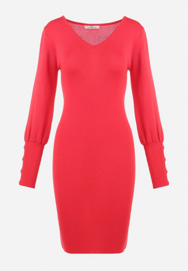 Born2be - Czerwona Sukienka Dopasowana Dhamasa. Okazja: na co dzień. Kolor: czerwony. Materiał: dzianina. Długość rękawa: długi rękaw. Wzór: gładki, jednolity. Sezon: zima, jesień. Typ sukienki: trapezowe. Styl: elegancki, casual, klasyczny