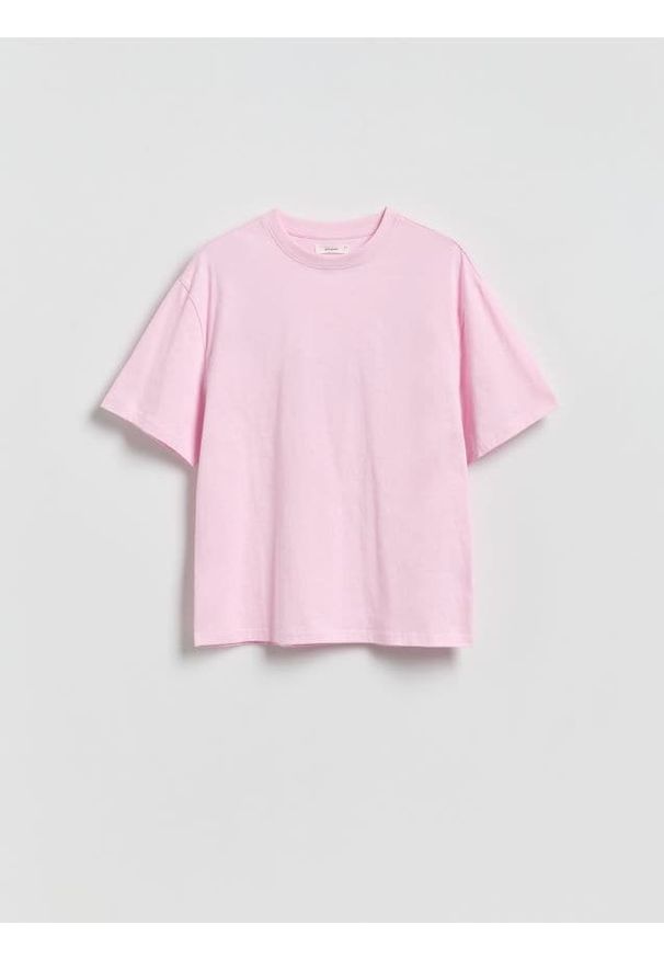 Reserved - Bawełniany t-shirt oversize - pastelowy róż. Kolor: różowy. Materiał: bawełna
