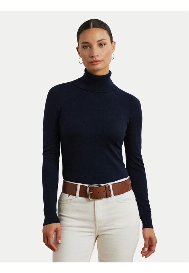 Lauren Ralph Lauren Golf 200940470002 Granatowy Slim Fit. Typ kołnierza: golf. Kolor: niebieski. Materiał: jedwab