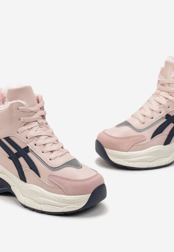 Renee - Różowe Sneakersy za Kostkę na Grubej Podeszwie Luntris. Wysokość cholewki: za kostkę. Kolor: różowy. Sezon: zima