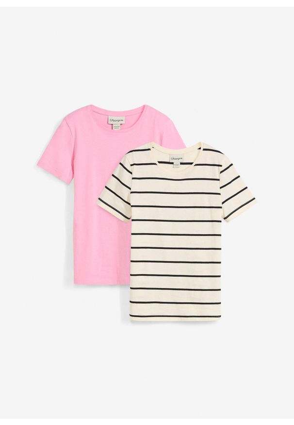 bonprix - T-shirt z czystej bawełny organicznej (2 szt.). Kolor: różowy. Materiał: bawełna