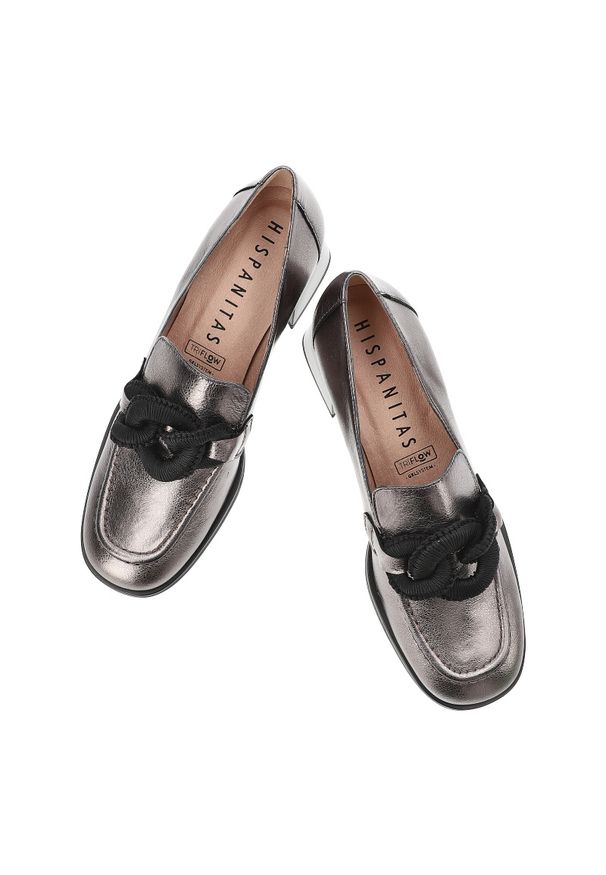Szare Półbuty Hispanitas Eleganckie Obuwie Damskie. Okazja: na co dzień. Kolor: szary. Materiał: materiał, skóra. Obcas: na obcasie. Styl: elegancki. Wysokość obcasa: średni