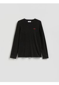 Reserved - Longsleeve z haftem - czarny. Kolor: czarny. Materiał: dzianina, bawełna. Długość rękawa: długi rękaw. Wzór: haft #1