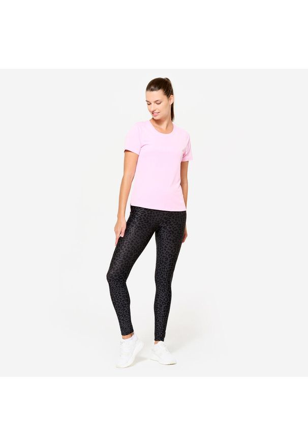 DOMYOS - Legginsy fitness damskie Domyos. Kolor: szary. Materiał: materiał, poliester, elastan. Sport: fitness