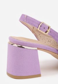 Renee - Fioletowe Sandały Vices na Słupku Slingback ze Skórzaną Wkładką i Ażurowym Wzorem Iffinira. Zapięcie: sprzączka. Kolor: fioletowy. Materiał: skóra. Wzór: ażurowy. Sezon: lato. Obcas: na słupku. Wysokość obcasa: średni #5