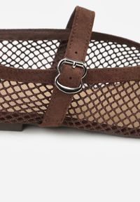 Renee - Brązowe Balerinki Ozdobione Siateczką Arolamar. Okazja: na co dzień. Zapięcie: sprzączka. Kolor: brązowy. Materiał: jeans. Wzór: aplikacja. Sezon: lato. Styl: casual, elegancki #7