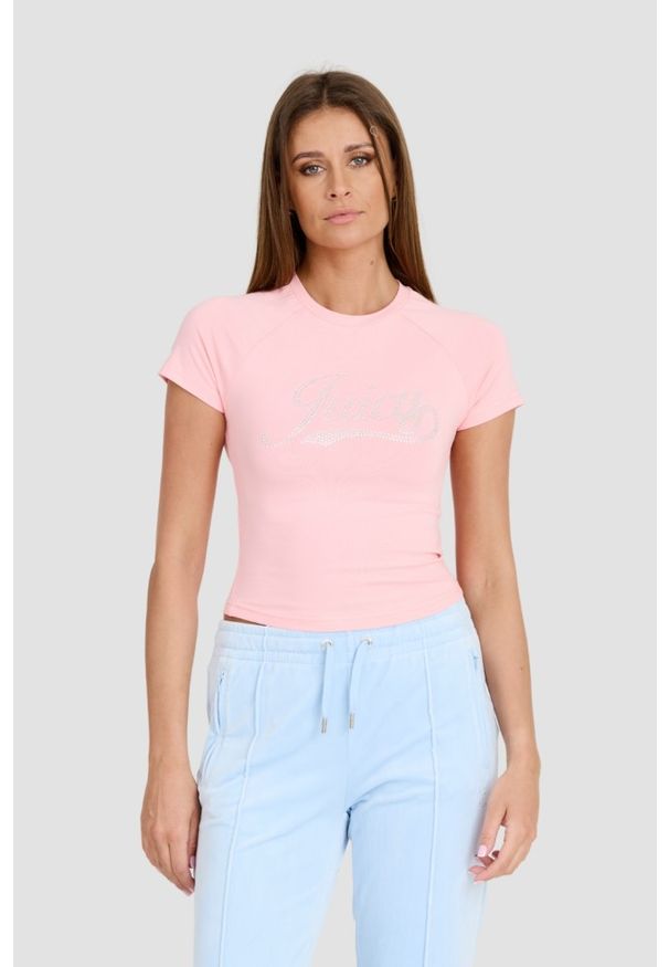 Juicy Couture - JUICY COUTURE Różowy damski t-shirt Retroshrunken Tee, Rozmiar S. Kolor: różowy