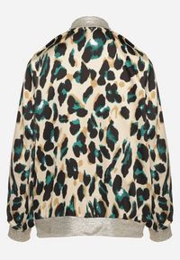 Born2be - Beżowo-Zielona Kurtka Bomberka w Panterkę ze Ściągaczami Irira. Okazja: na co dzień, na spacer. Kolor: beżowy. Materiał: jeans. Długość rękawa: długi rękaw. Długość: długie. Wzór: motyw zwierzęcy. Styl: casual, elegancki #3