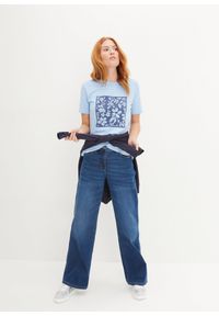 bonprix - T-shirt z kwiatowym nadrukiem. Kolor: niebieski. Wzór: kwiaty, nadruk
