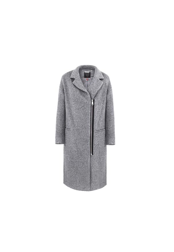 Ochnik - Szary płaszcz damski na suwak. Kolor: szary. Materiał: wełna. Wzór: ze splotem. Sezon: wiosna, jesień
