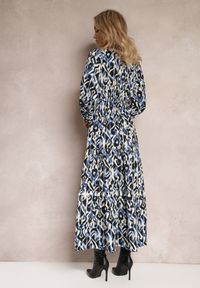Renee - Granatowo-Niebieska Rozkloszowana Sukienka z Gumką w Pasie i Ażurową Wstawką Margotta. Kolor: niebieski. Wzór: ażurowy #5