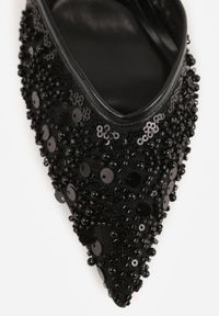 Renee - Czarne Szpilki Slingback Ozdobione Cekinami Vikiraie. Nosek buta: otwarty. Kolor: czarny. Materiał: skóra. Wzór: aplikacja. Obcas: na szpilce. Styl: elegancki #7