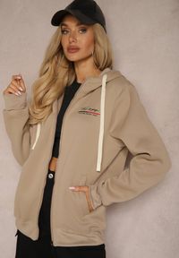 Renee - Ciemnobeżowa Rozpinana Bluza z Dodatkiem Bawełny z Kapturem i Polarem Tadela. Okazja: na co dzień. Typ kołnierza: kaptur. Kolor: beżowy. Materiał: polar, bawełna. Styl: elegancki, casual #4