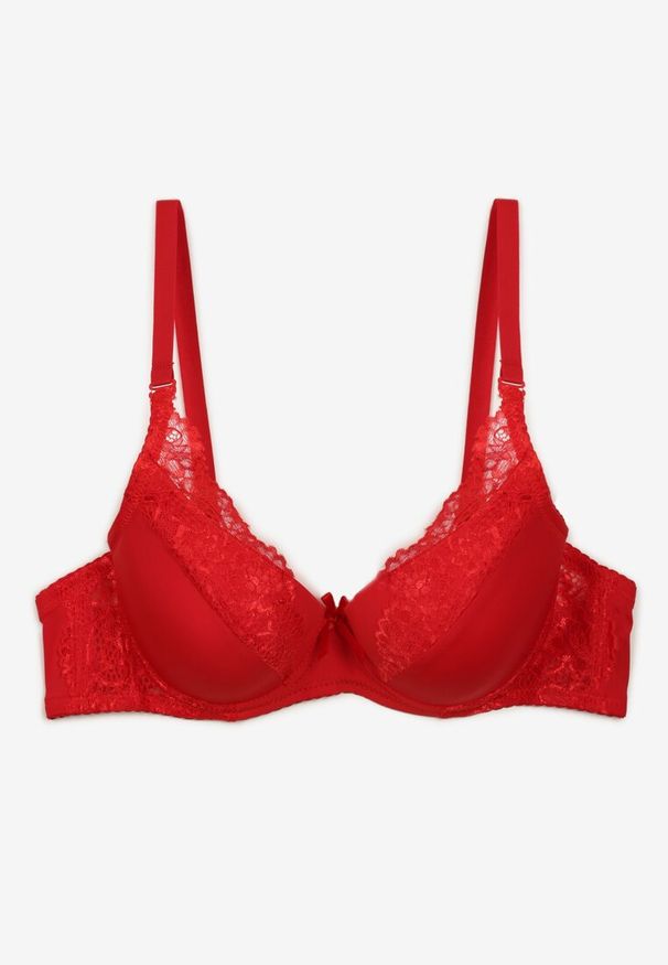 Born2be - Czerwony Klasyczny Biustonosz z Koronkowymi Wstawkami oraz Odpinanymi Ramiączkami Maeratia. Kolor: czerwony. Materiał: koronka. Rodzaj stanika: odpinane ramiączka. Wzór: aplikacja