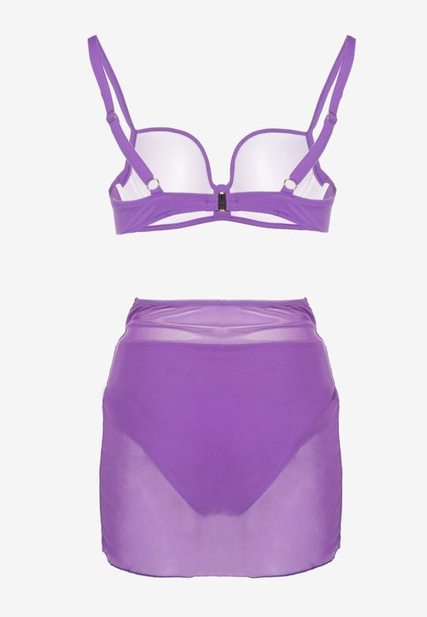 Born2be - Fioletowe Bikini Biustonosz z Marszczeniem i Majtki Figi z Dodatkowym Paero Ulosora. Kolor: fioletowy